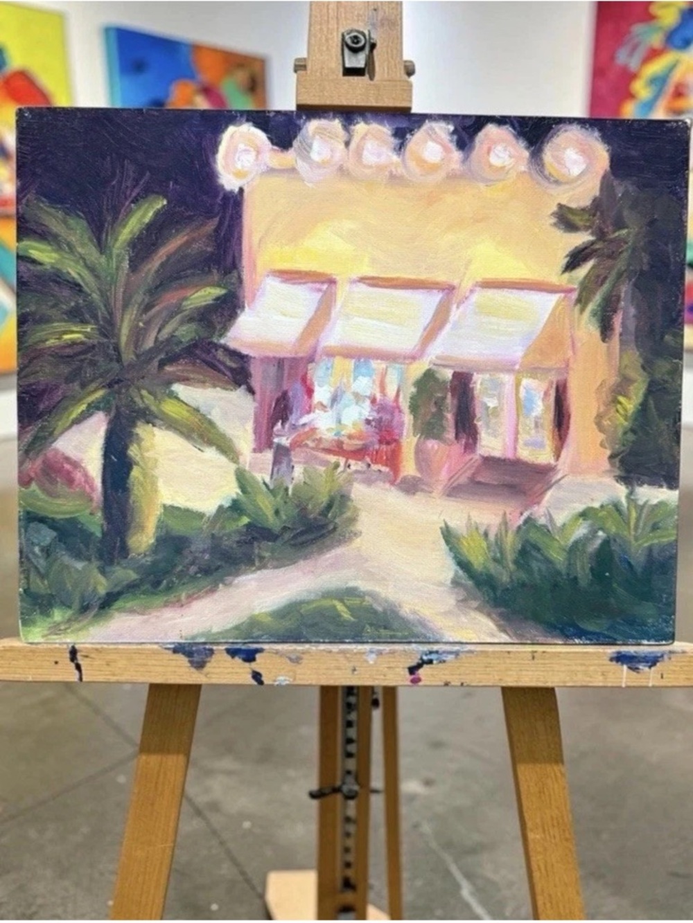 OOAK St. Lucia Cafe Oil on Canvas Impressionistic Unframed 10"X 8"